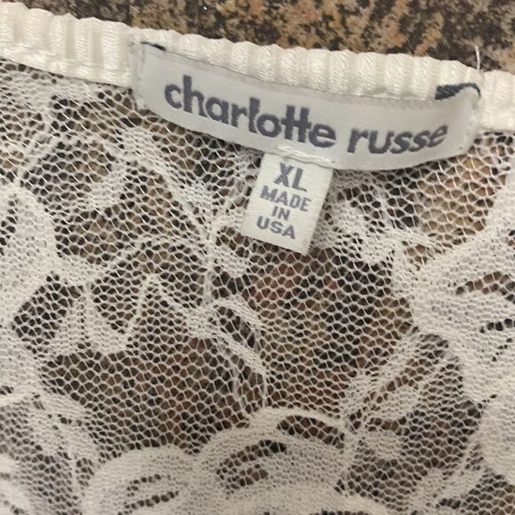 Charlotte Russe Size XL Scoop Neck Cut Out Lace Short Sleeve Dress Side Ruching - Picture 10 of 11